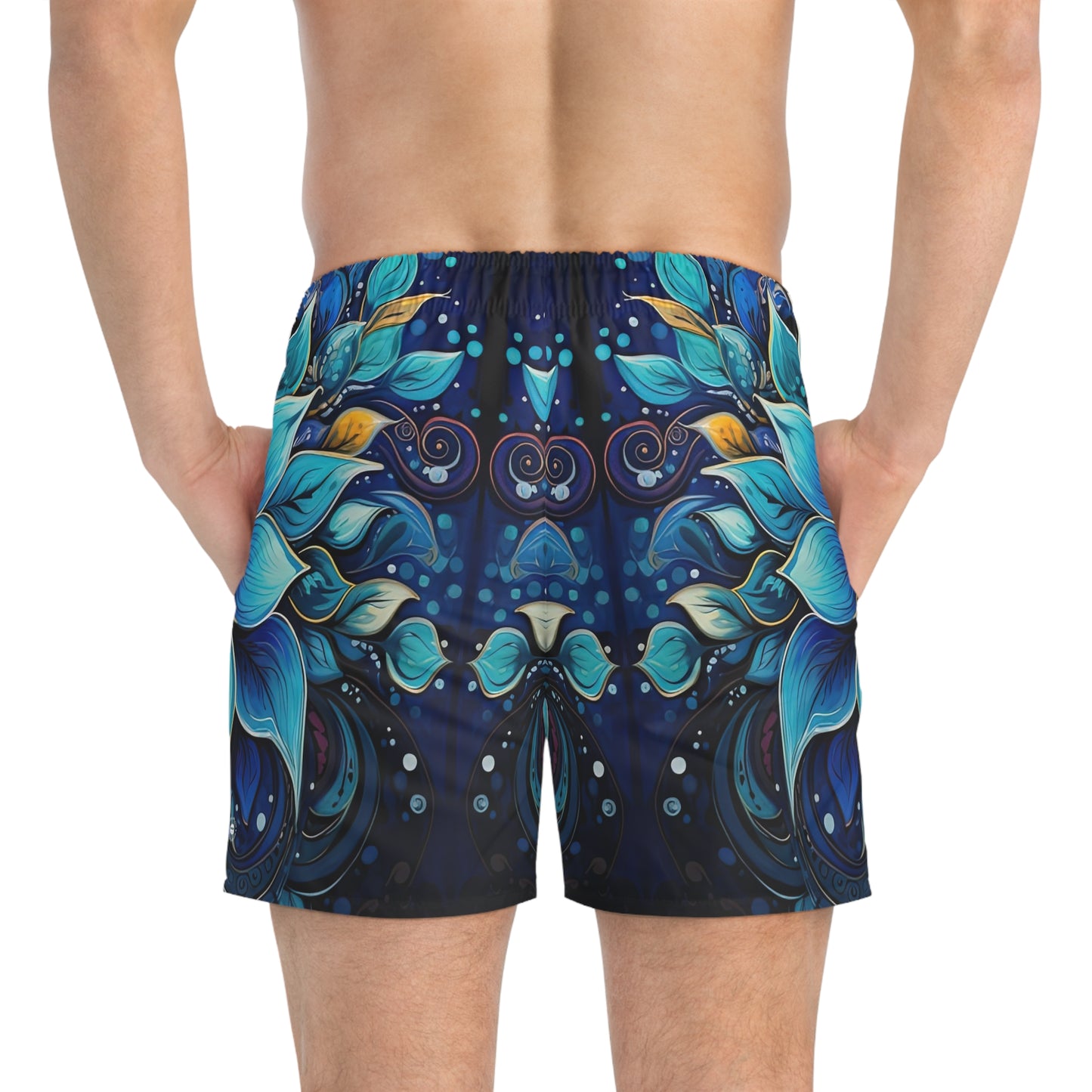 Blue Floral Mandala - Artsy Swim Trunks