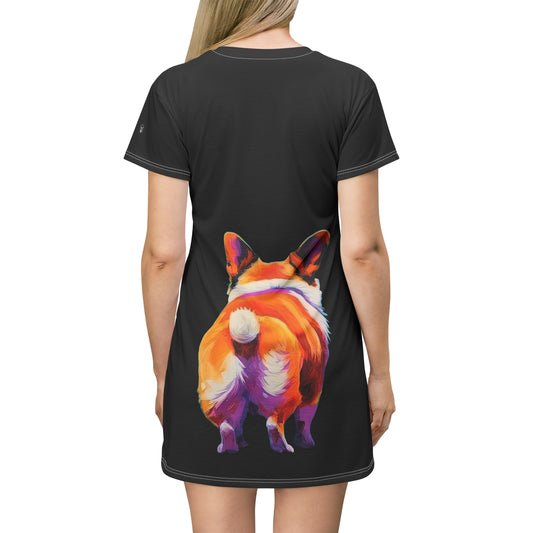 Corgi Butt in Black - Artsy T-Shirt Dress