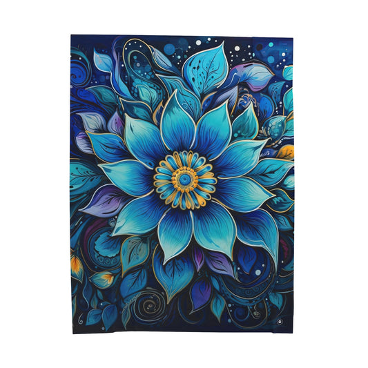 Blue Floral Mandala - Artsy Throw Blanket