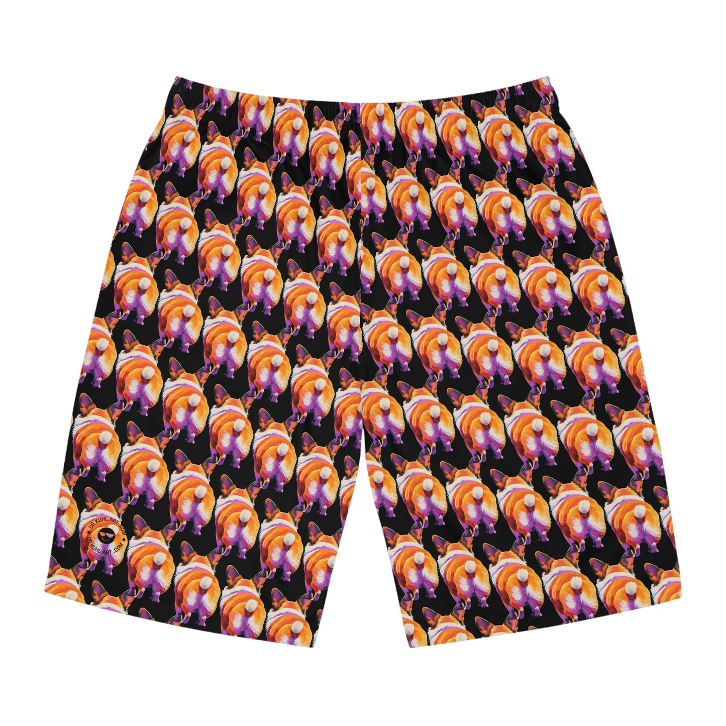 Corgi Butt Mosaic in Black - Artistic Board Shorts