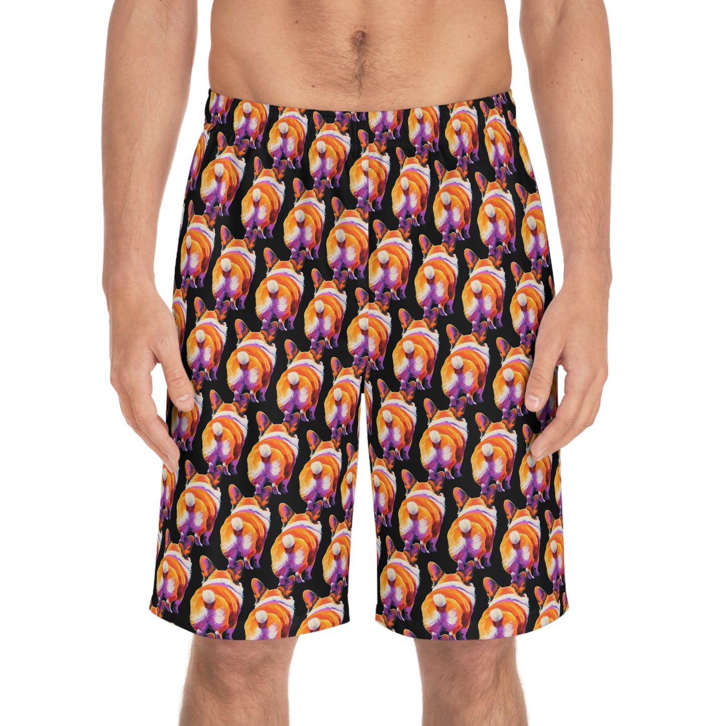 Corgi Butt Mosaic in Black - Artistic Board Shorts