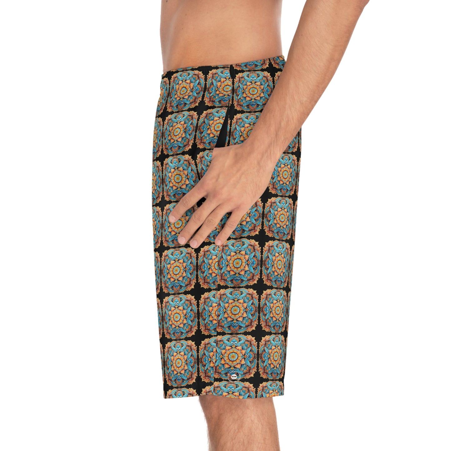 Winged Mandala Mosaic in Black - Artistic Board Shorts