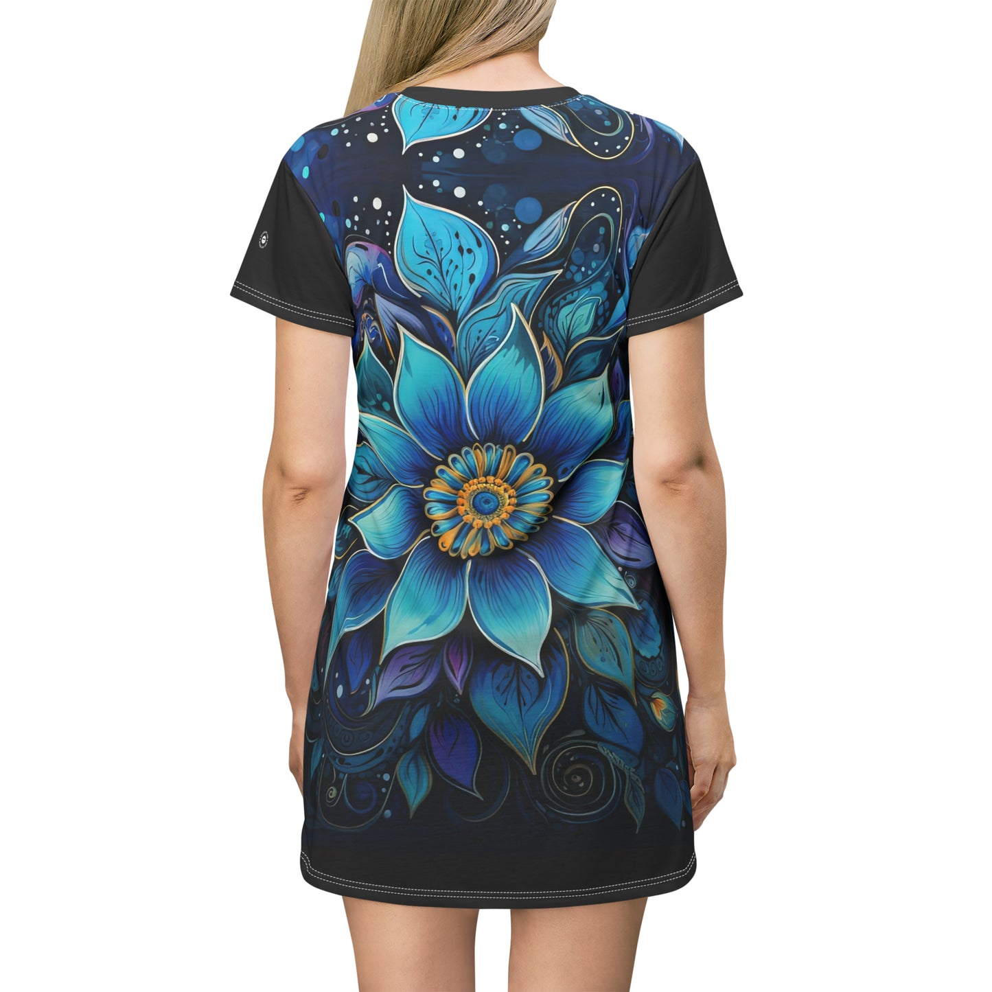 Blue Floral Mandala - Artsy T-Shirt Dress