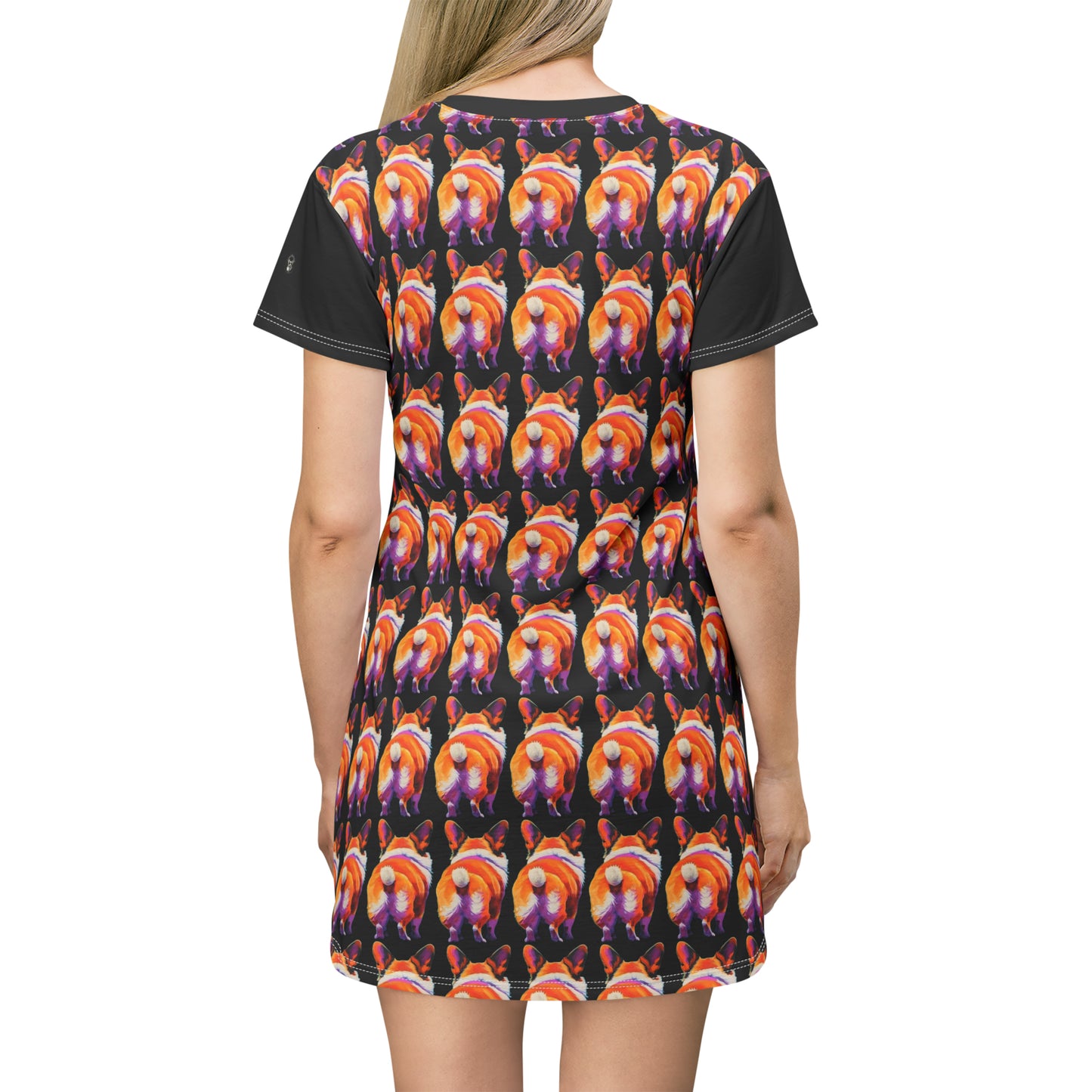 Corgi Butt Mosaic in Black - Artsy T-Shirt Dress