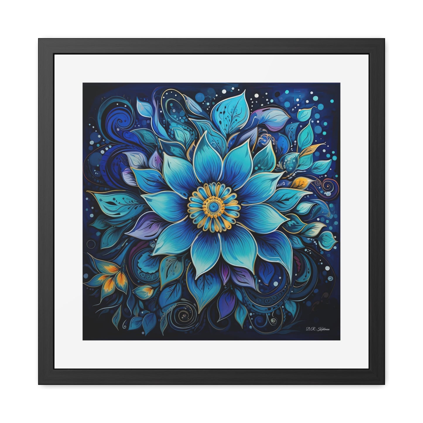 Blue Floral Mandala - Framed Fine Art Print