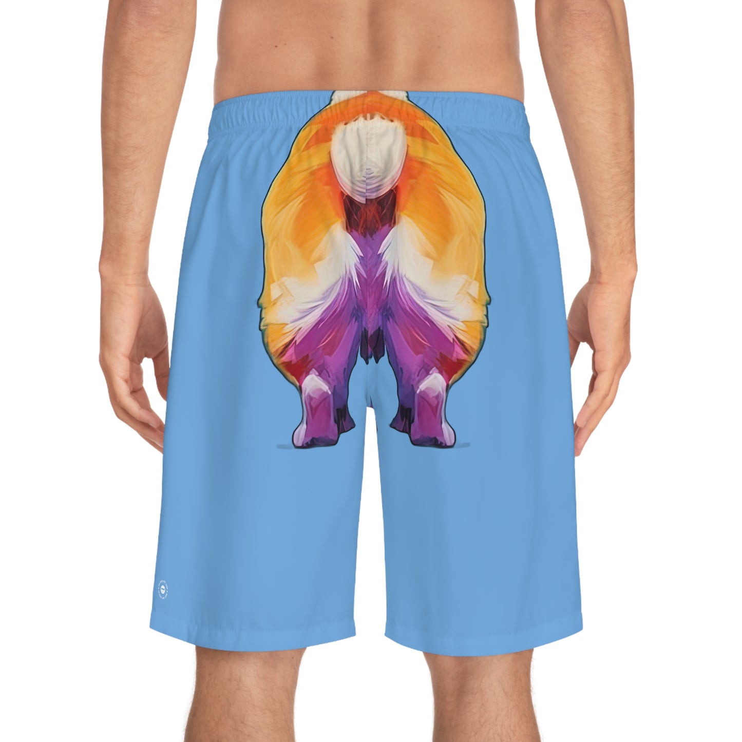 Corgi Butt Wiggle in Blue - Artistic Board Shorts