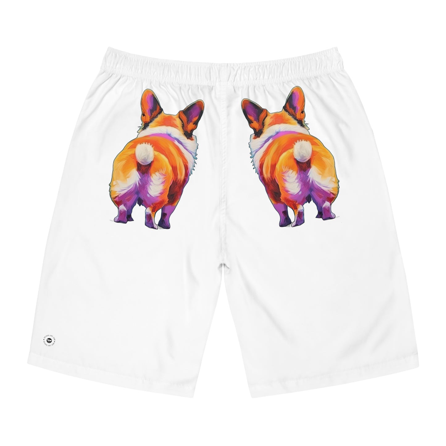 Corgi Butt in White - Artistic Board Shorts