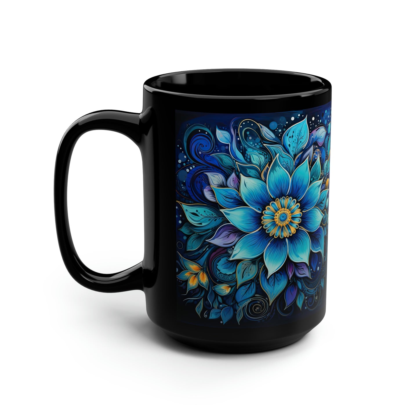 Blue Floral Mandala - Mug Art