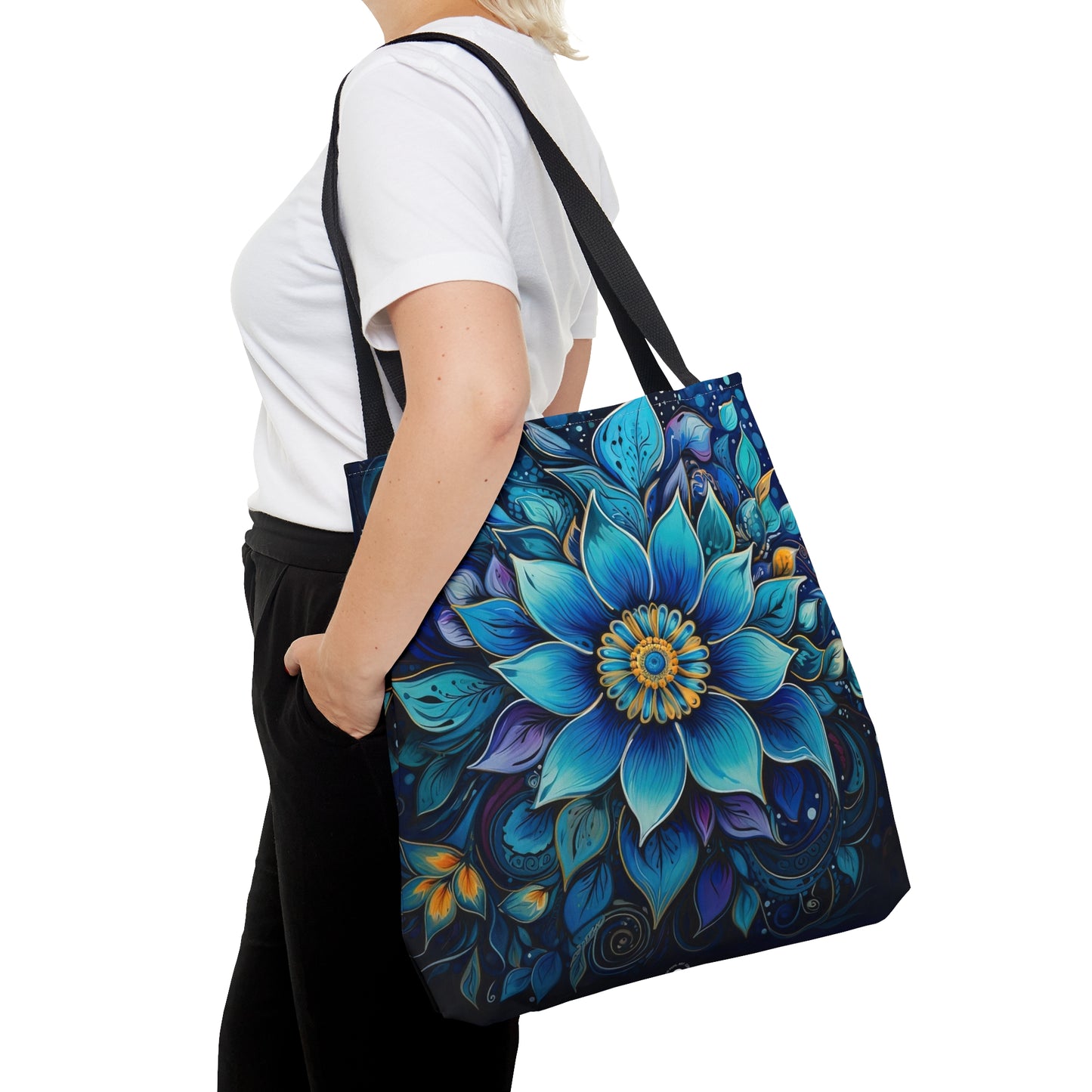 Blue Floral Mandala - Artistic Tote Bag