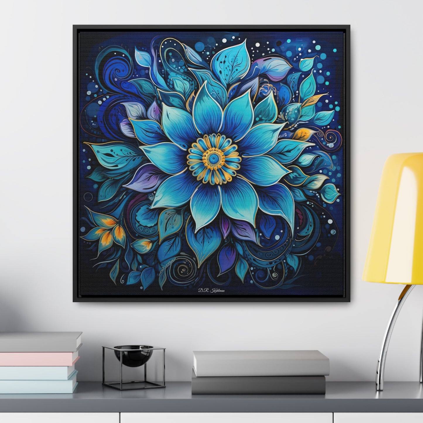 Blue Floral Mandala on Canvas