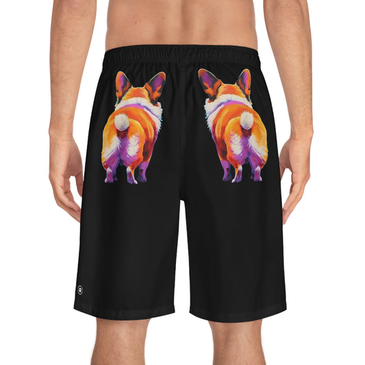 Corgi Butt in Black - Artistic Board Shorts