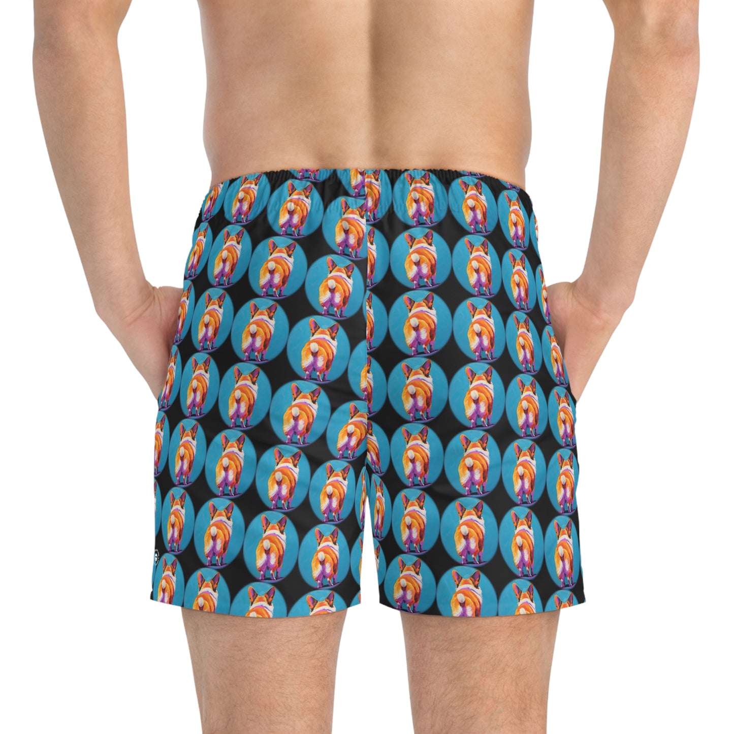 Corgi Butt Dots in Black - Artsy Swim Trunks