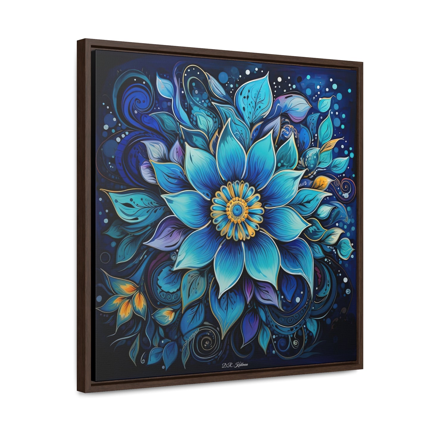 Blue Floral Mandala on Canvas