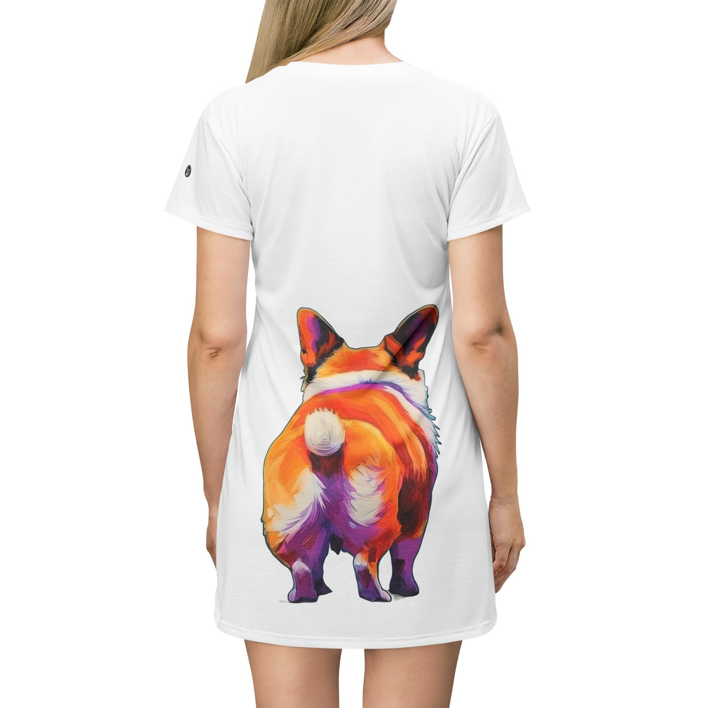 Corgi Butt in White - Artsy T-Shirt Dress