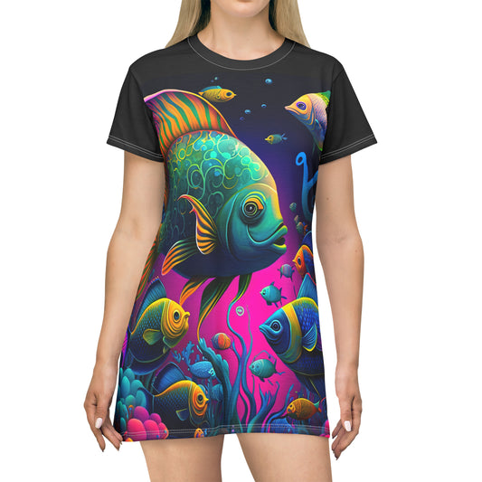 Fish Faceoff - Artsy T-Shirt Dress