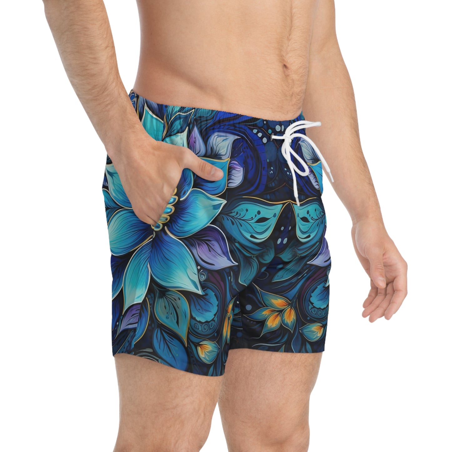 Blue Floral Mandala - Artsy Swim Trunks