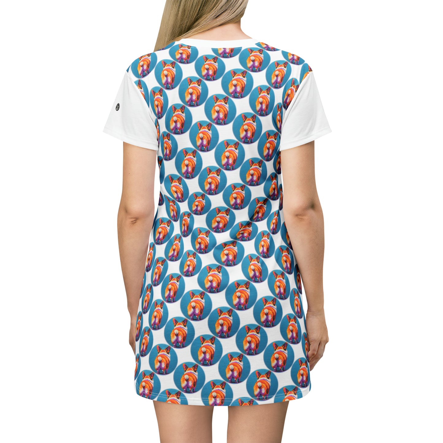 Corgi Butt Dots in White - Artsy T-Shirt Dress