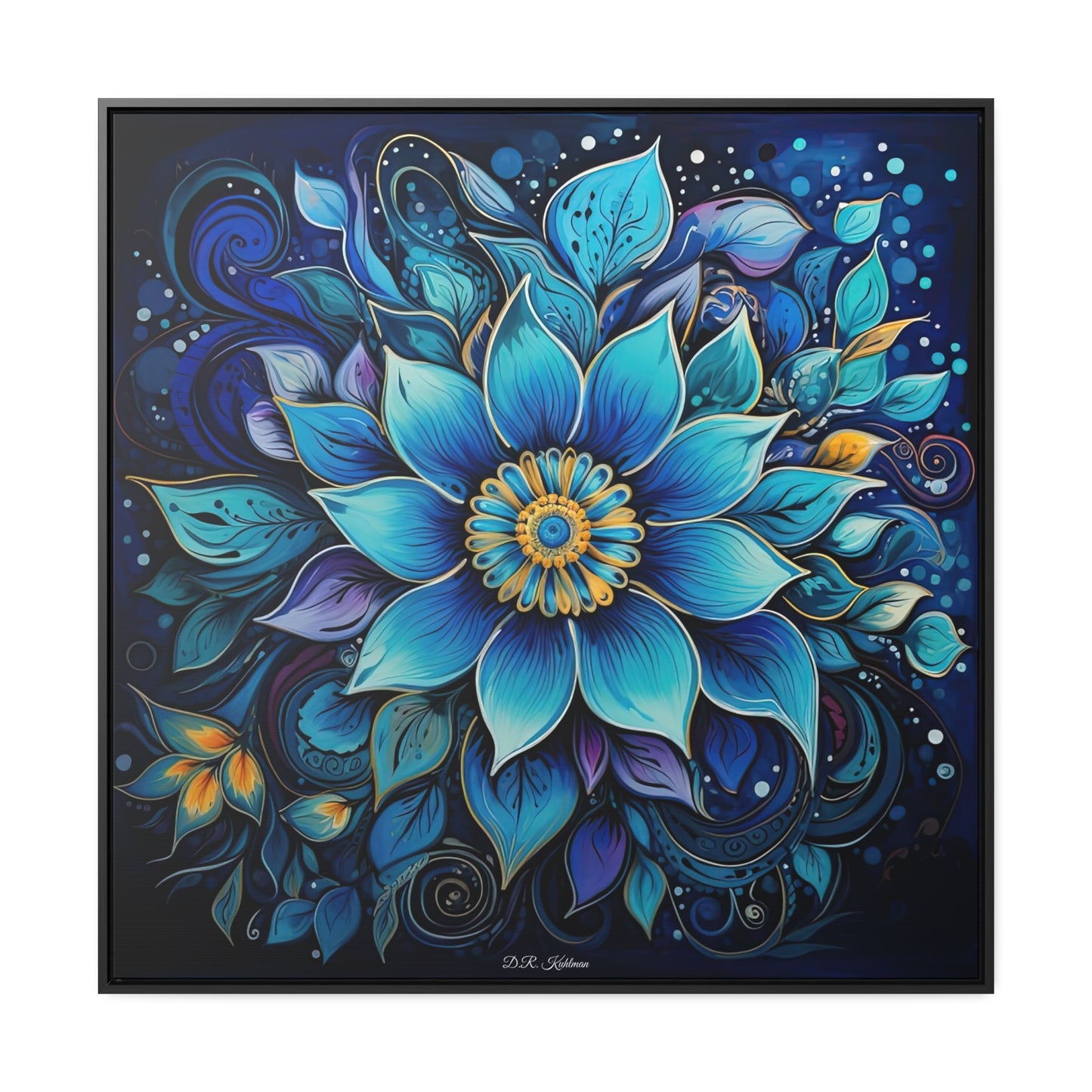 Blue Floral Mandala on Canvas