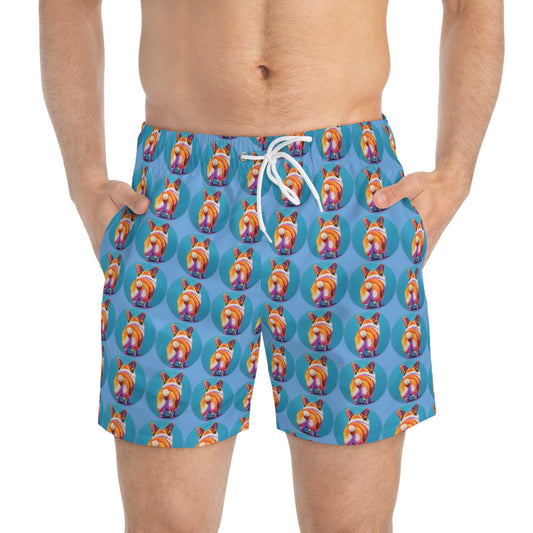 Corgi Butt Dots in Blue - Artsy Swim Trunks