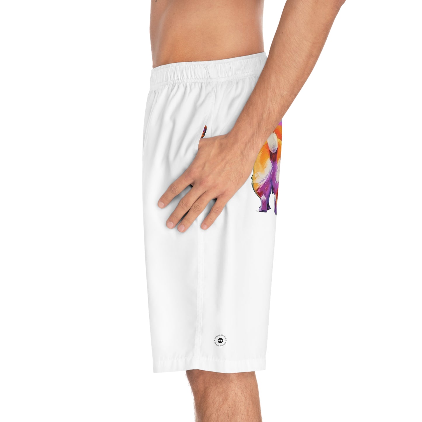 Corgi Butt in White - Artistic Board Shorts