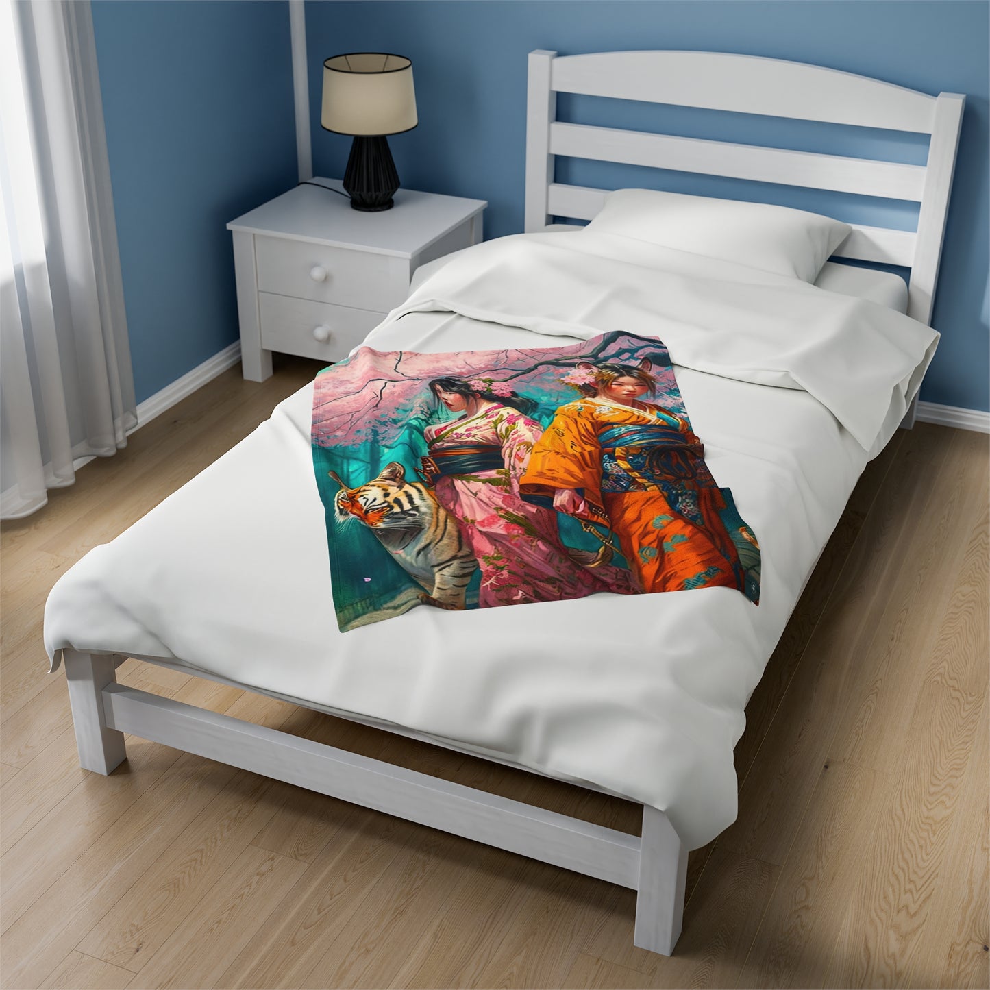 Cherry Blossom Tiger Geishas - Artsy Throw Blanket