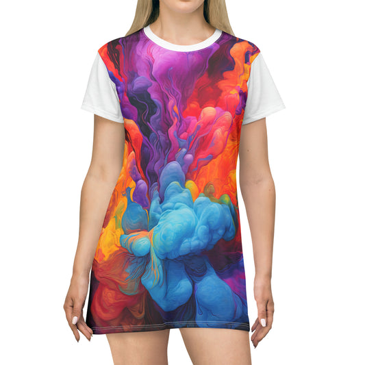 Elemental in White - Artsy T-Shirt Dress