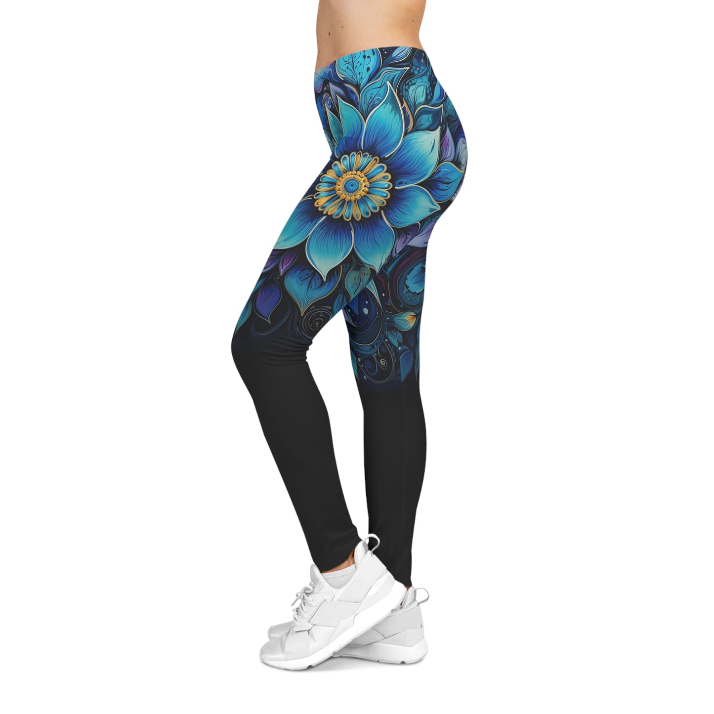 Blue Floral Mandala - Artistic Leggings