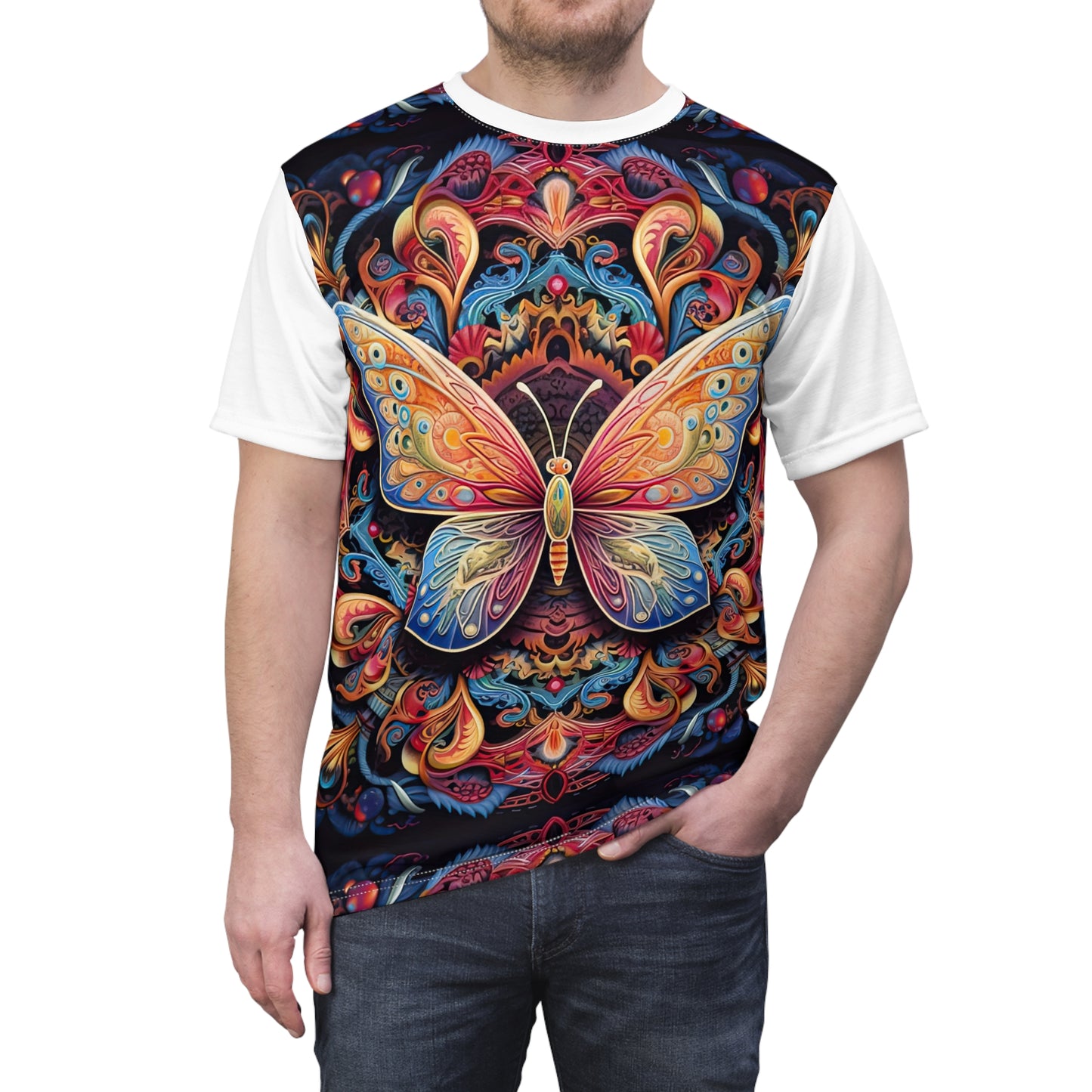 Butterfly Mandala in White - Fashion Tee