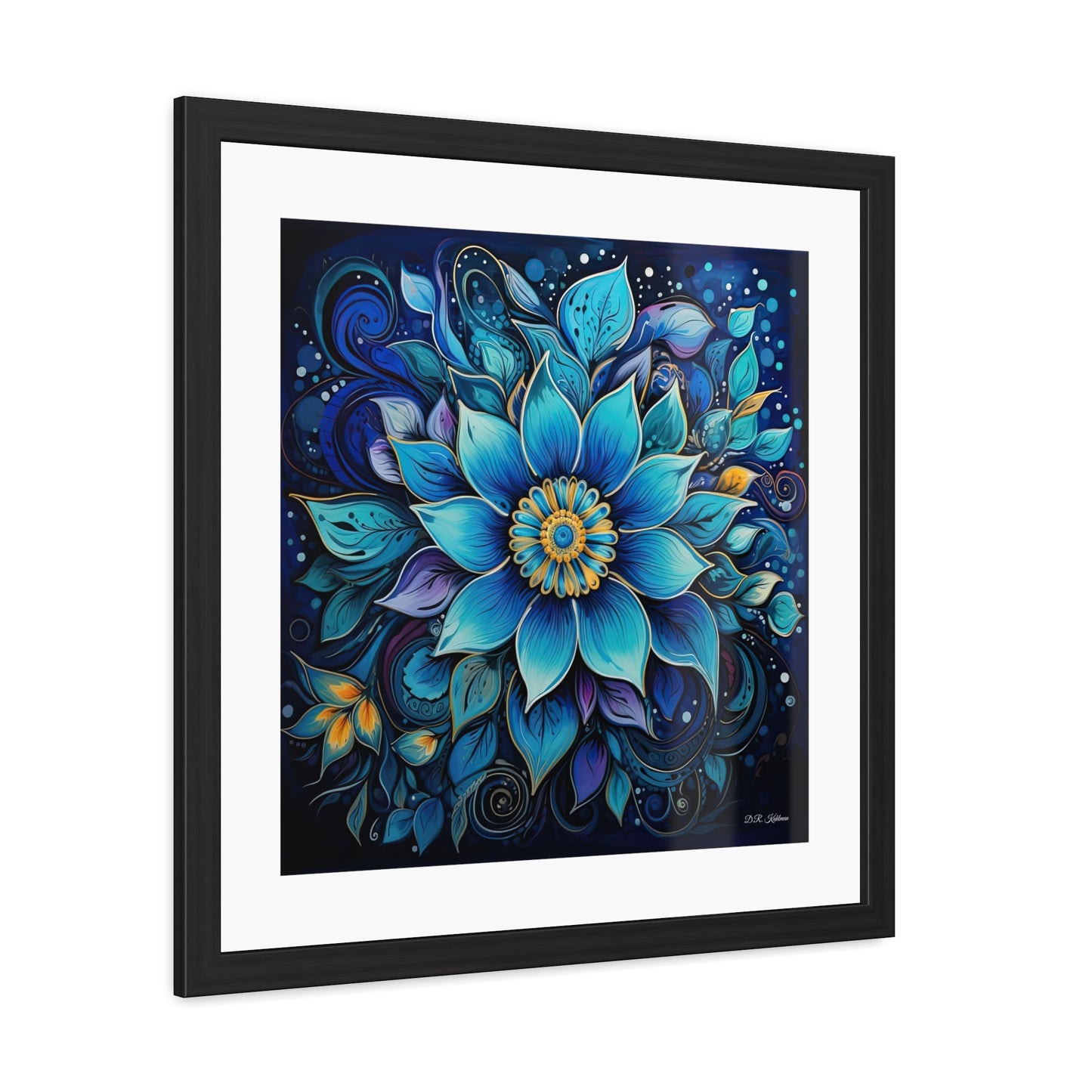 Blue Floral Mandala - Framed Fine Art Print