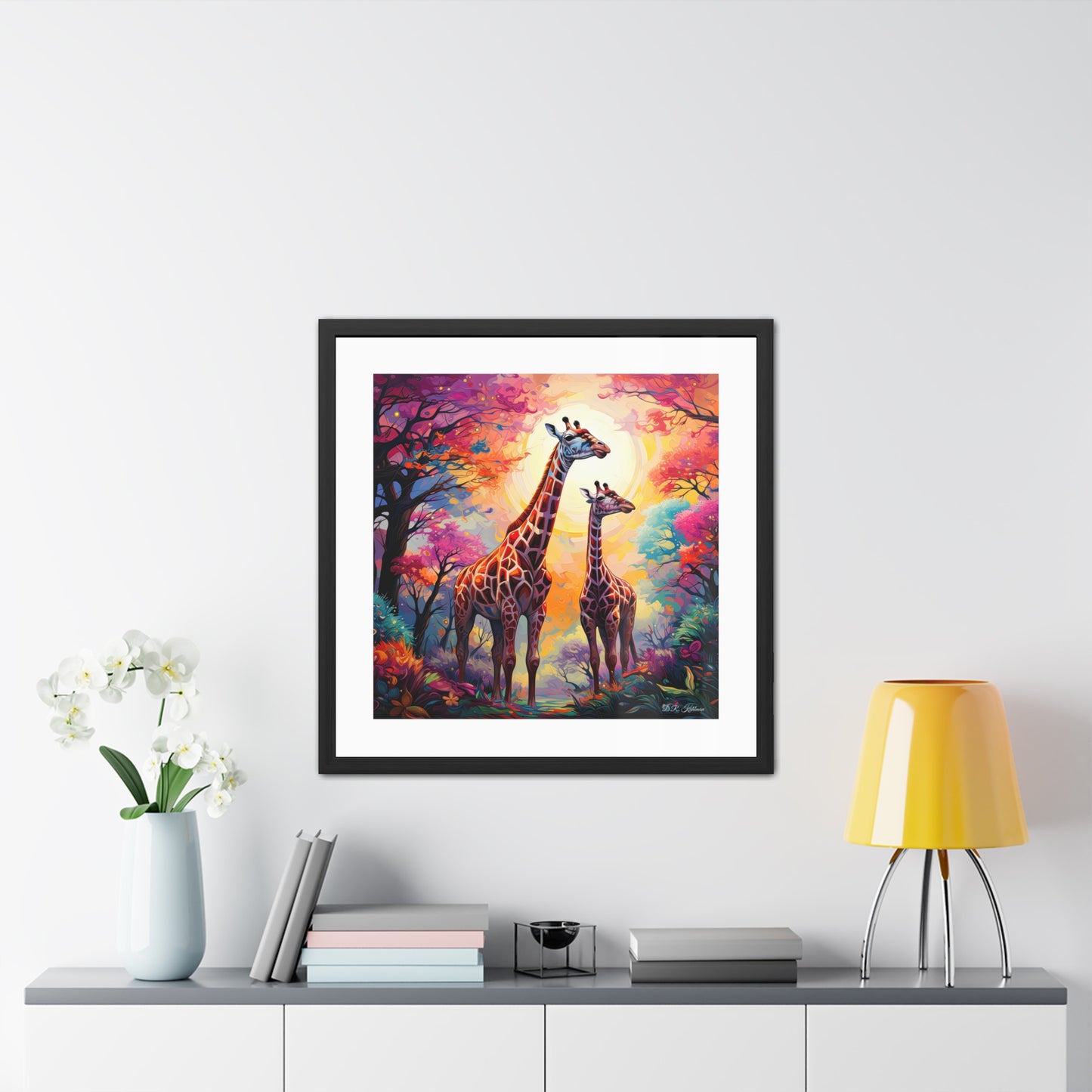 Giraffe Sunrise - Framed Fine Art Print