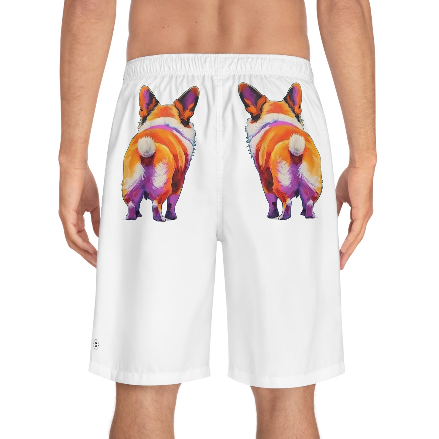 Corgi Butt in White - Artistic Board Shorts