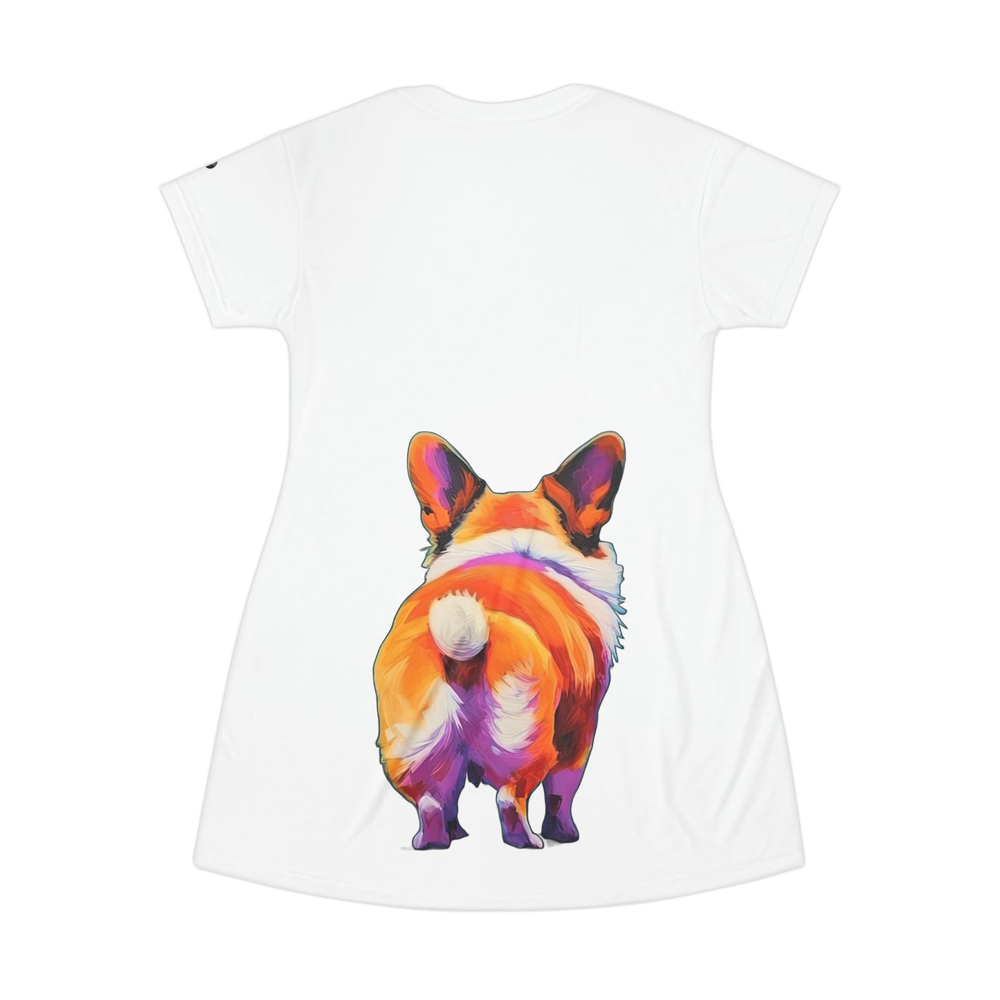 Corgi Butt in White - Artsy T-Shirt Dress