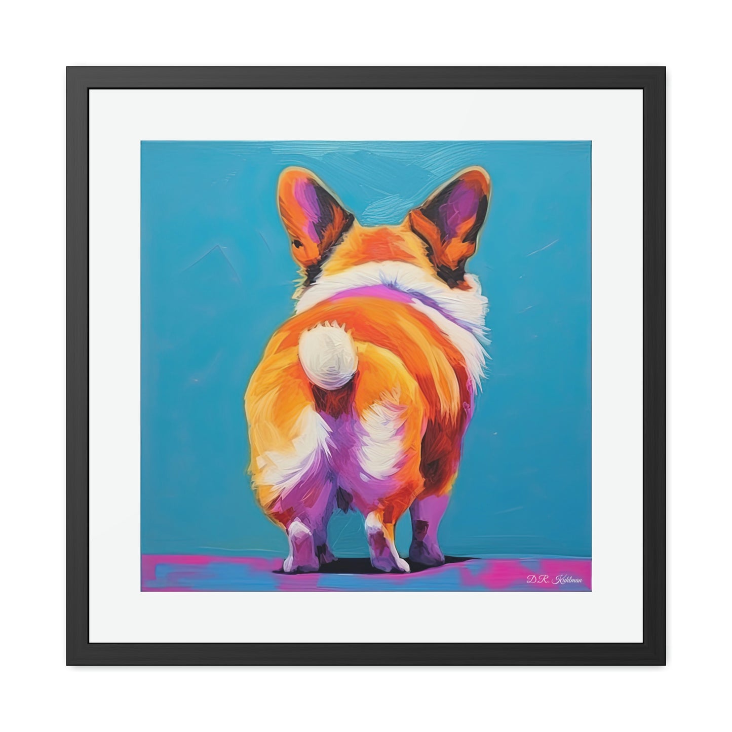 Corgi Butt Blue - Framed Fine Art Print