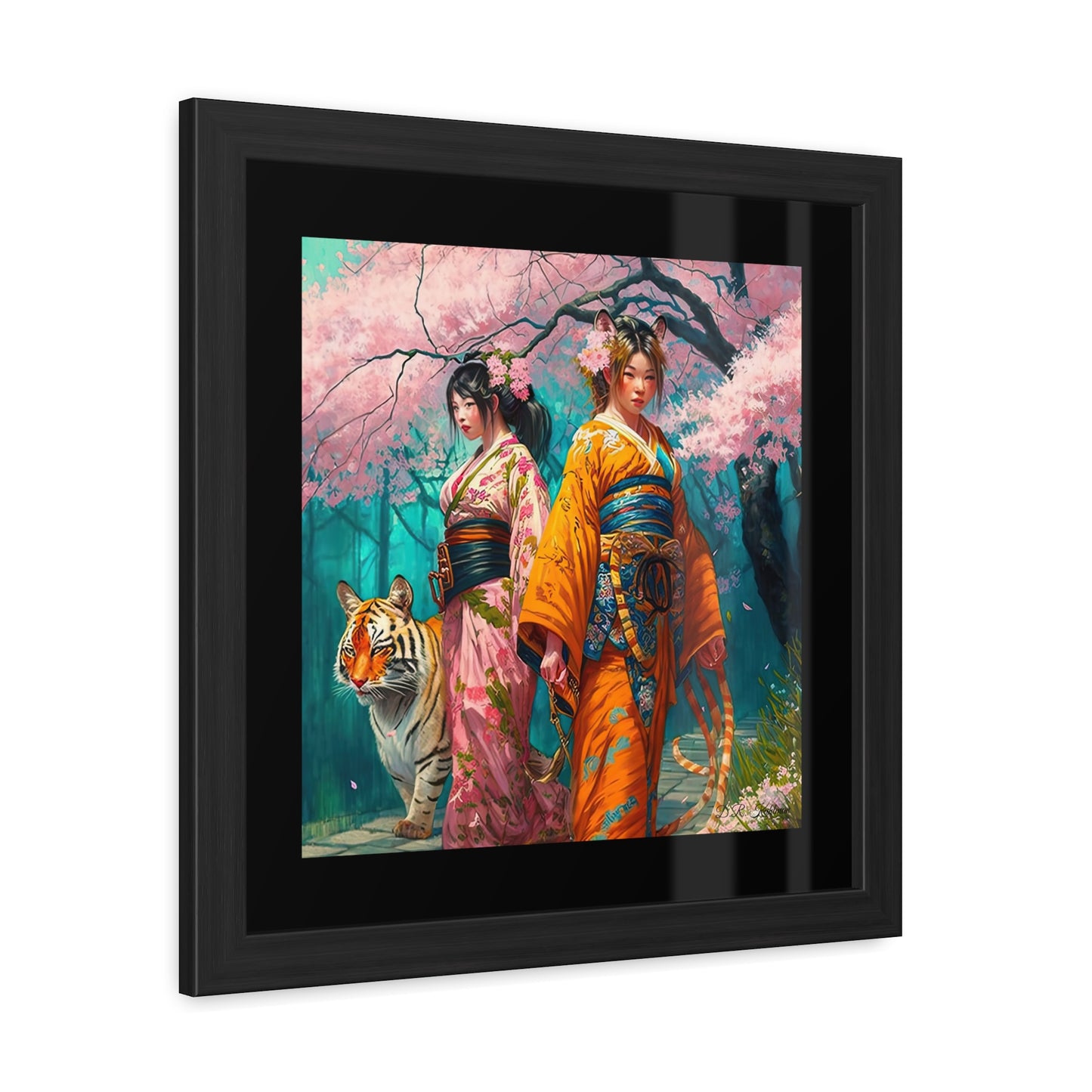 Cherry Blossom Tiger Geishas - Framed Fine Art Print