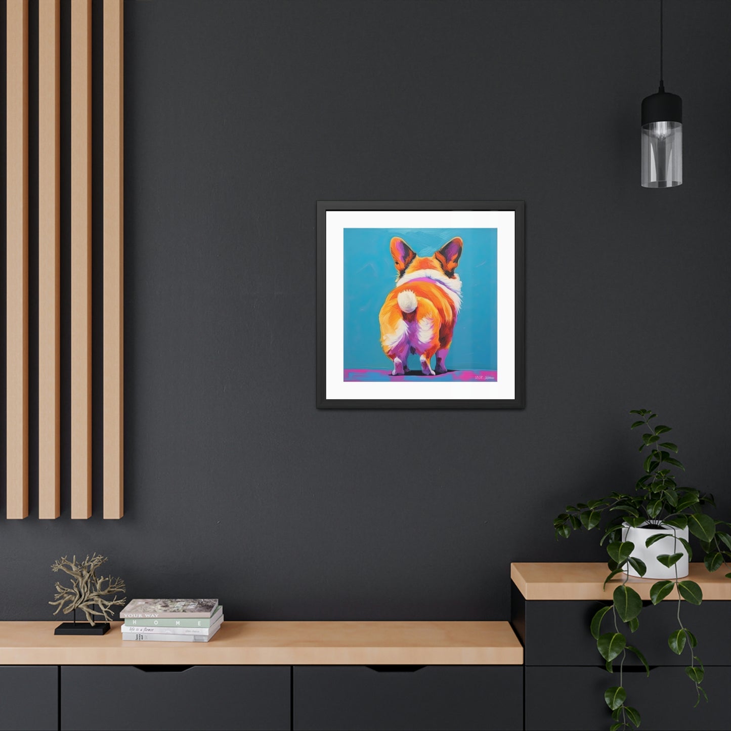 Corgi Butt Blue - Framed Fine Art Print