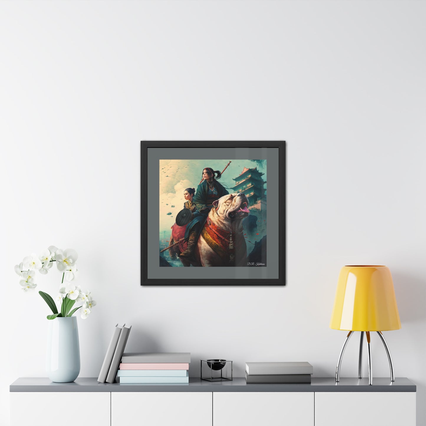 Samurai Sisters Battle Dog - Framed Fine Art Print