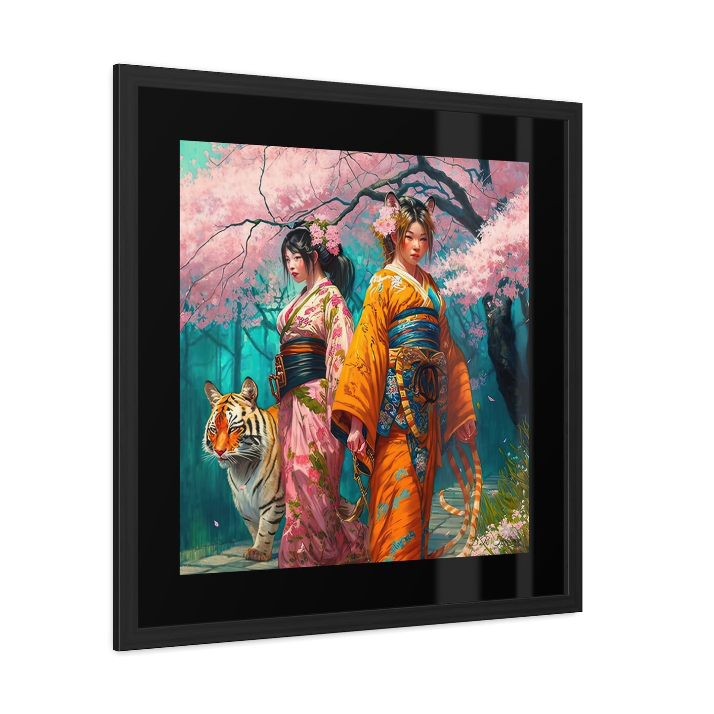 Cherry Blossom Tiger Geishas - Framed Fine Art Print