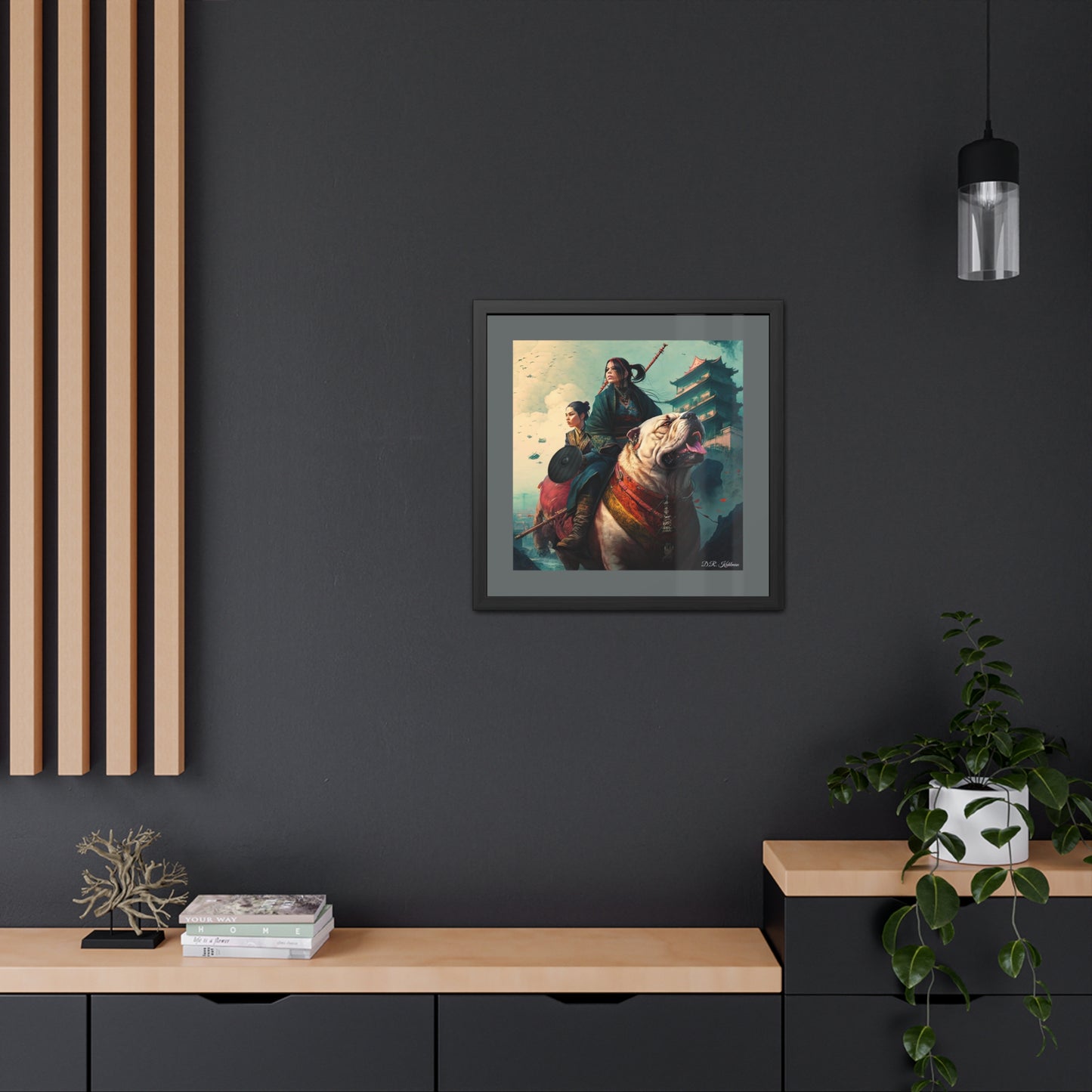 Samurai Sisters Battle Dog - Framed Fine Art Print