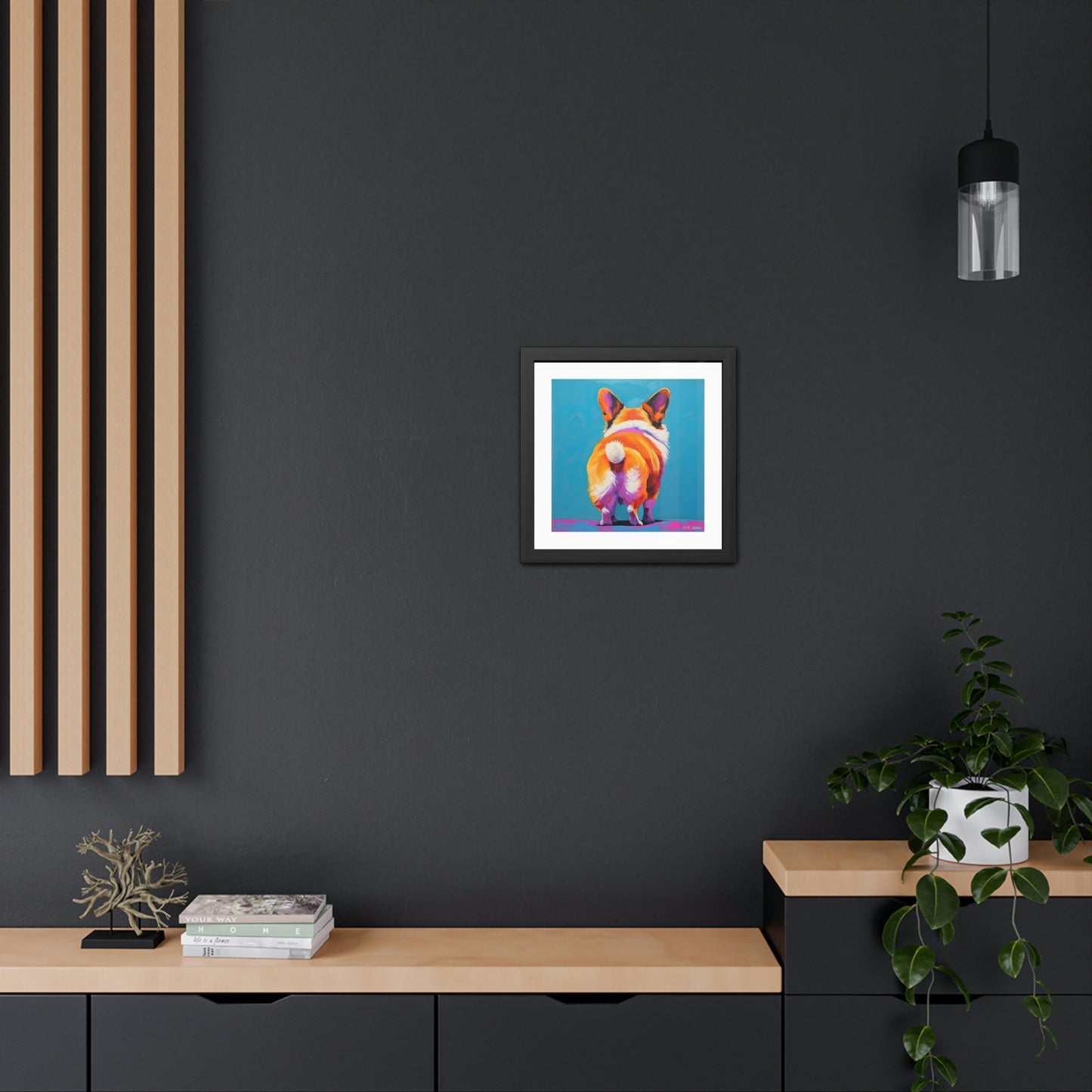 Corgi Butt Blue - Framed Fine Art Print