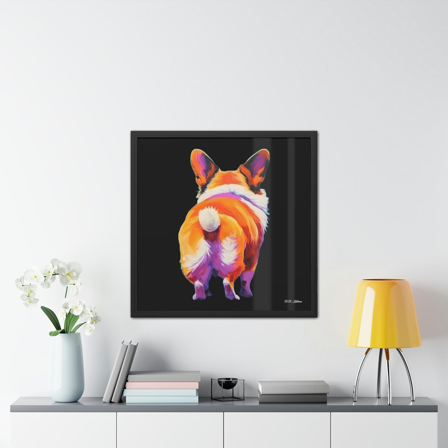 Corgi Butt Black - Framed Fine Art Print