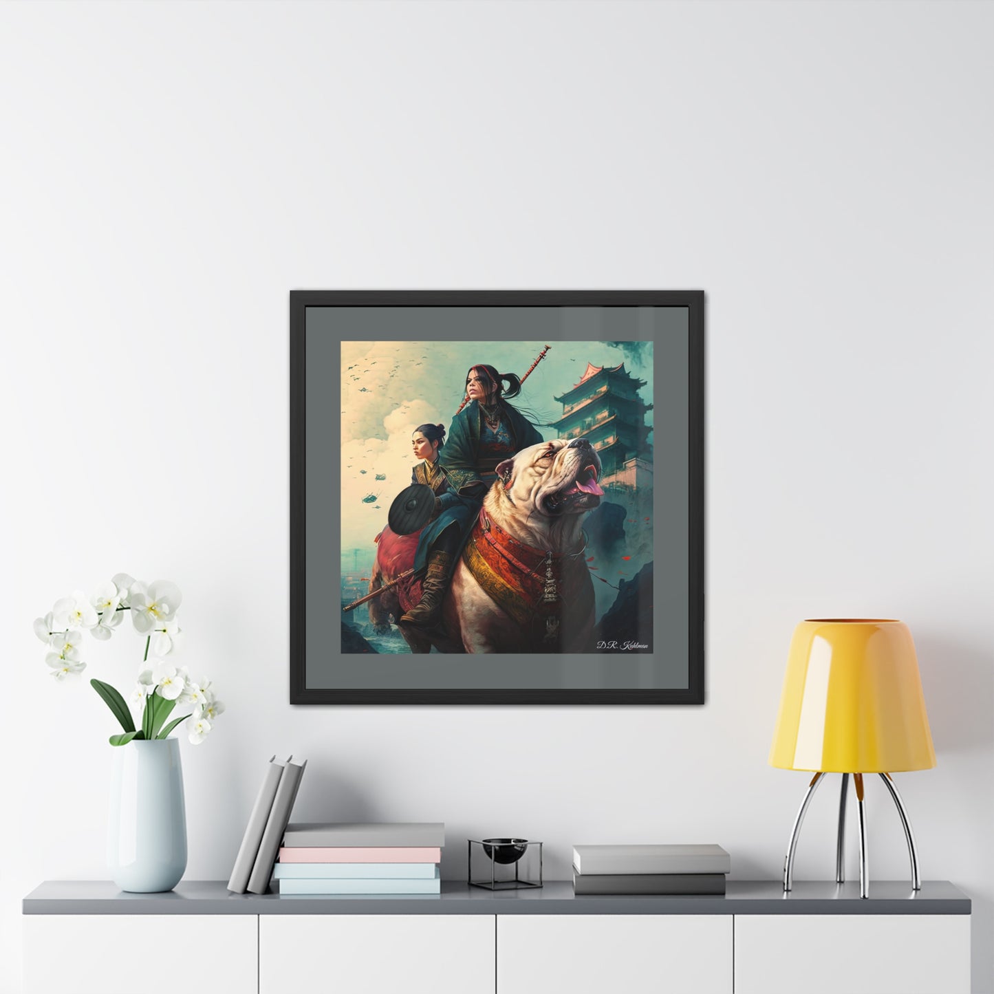 Samurai Sisters Battle Dog - Framed Fine Art Print