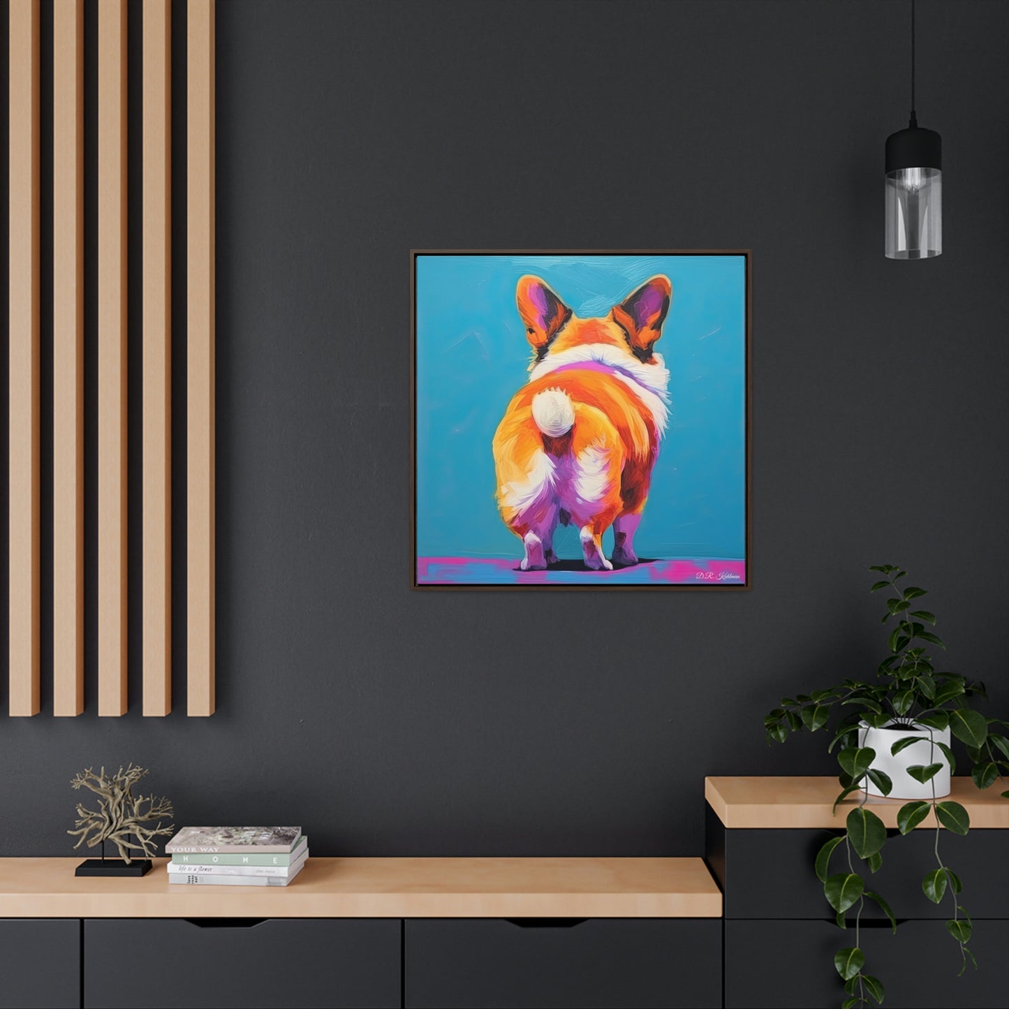 Corgi Butt Blue on Canvas