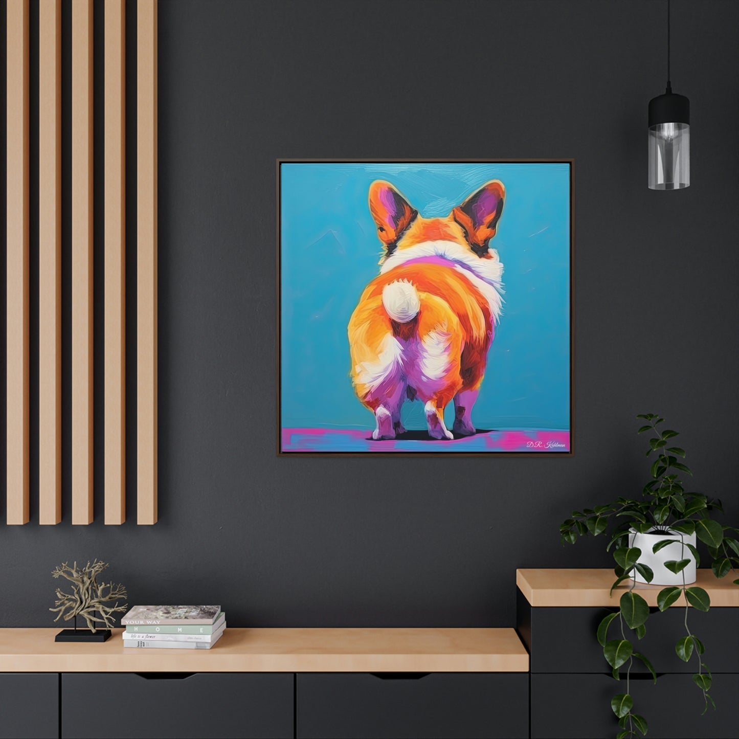 Corgi Butt Blue on Canvas