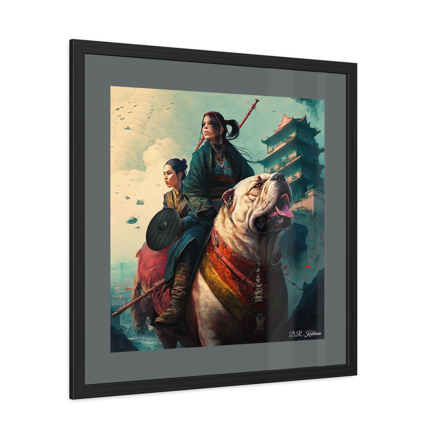 Samurai Sisters Battle Dog - Framed Fine Art Print