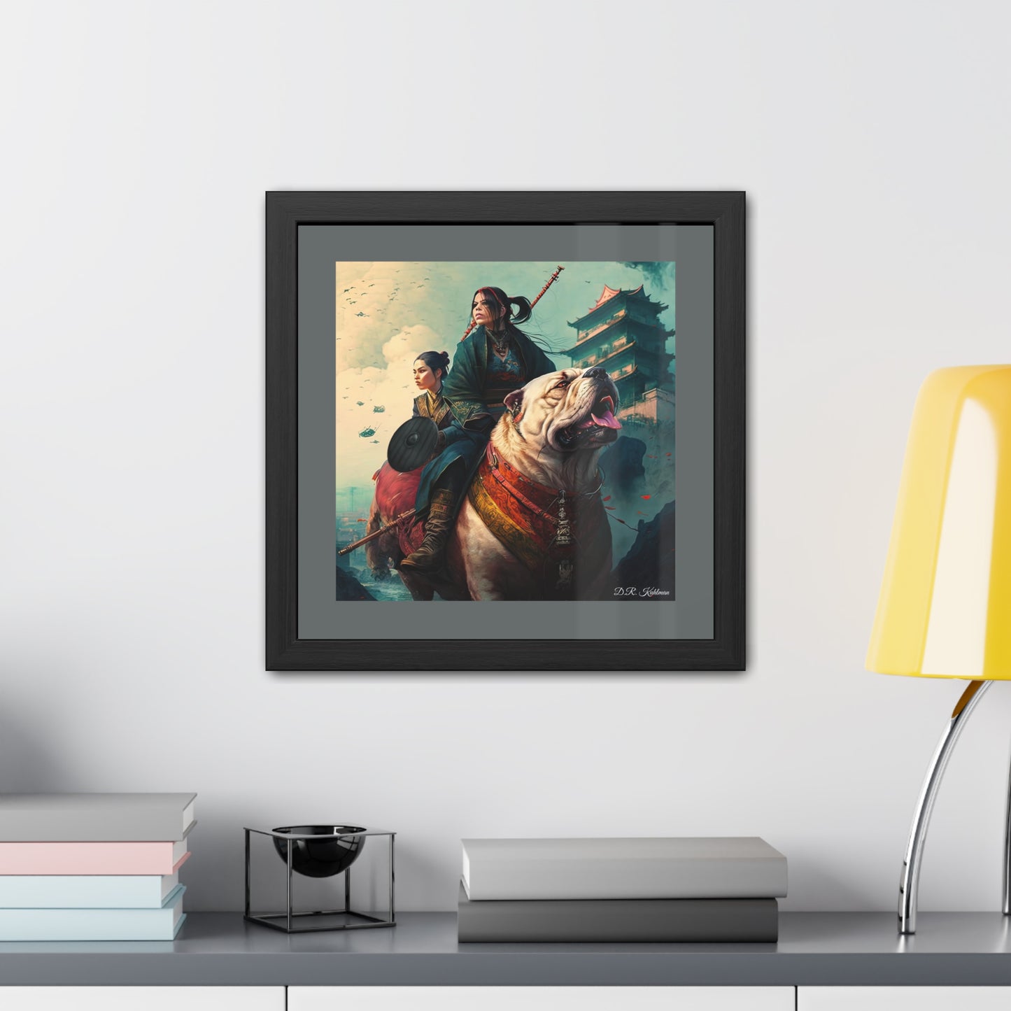 Samurai Sisters Battle Dog - Framed Fine Art Print