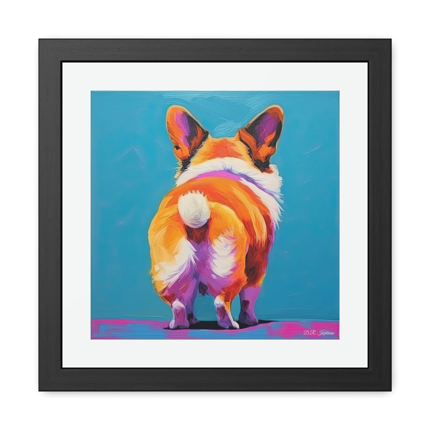 Corgi Butt Blue - Framed Fine Art Print