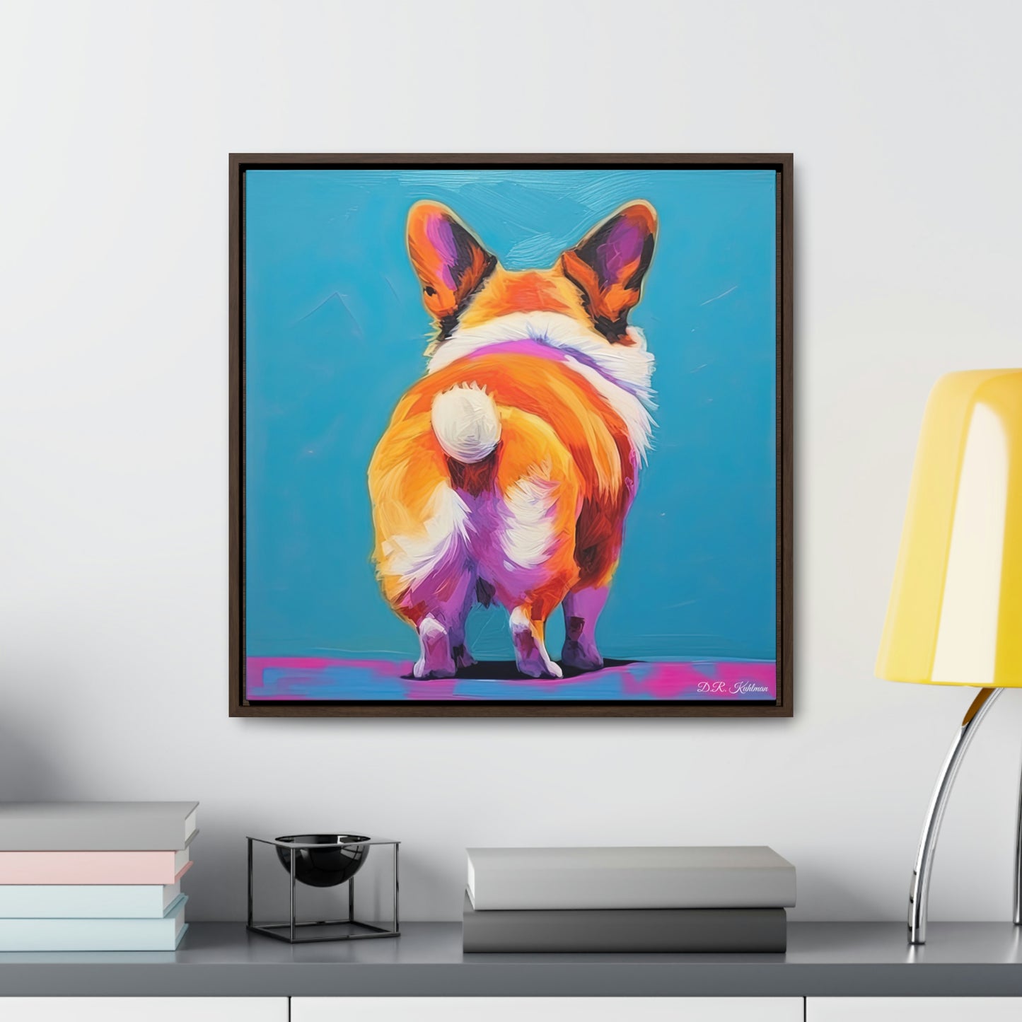 Corgi Butt Blue on Canvas