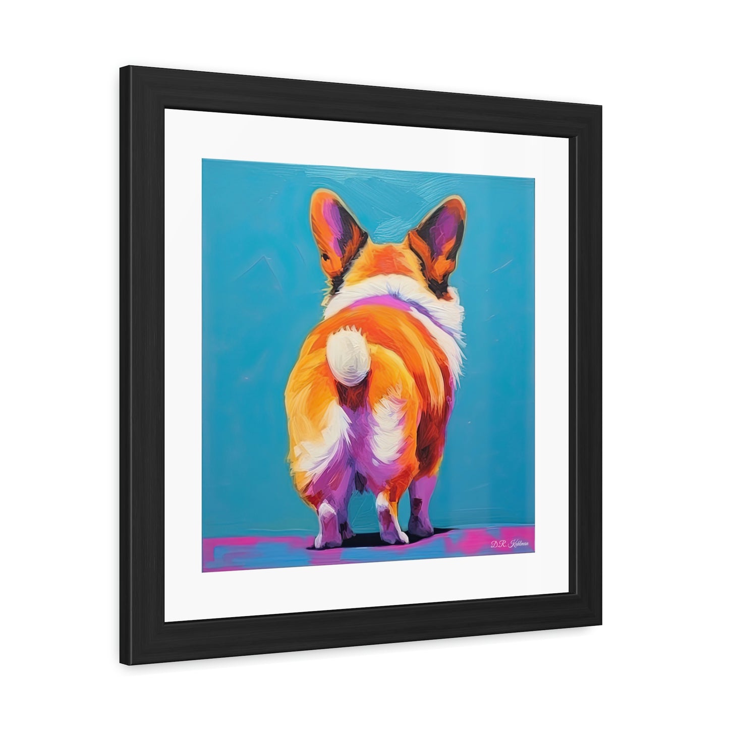 Corgi Butt Blue - Framed Fine Art Print