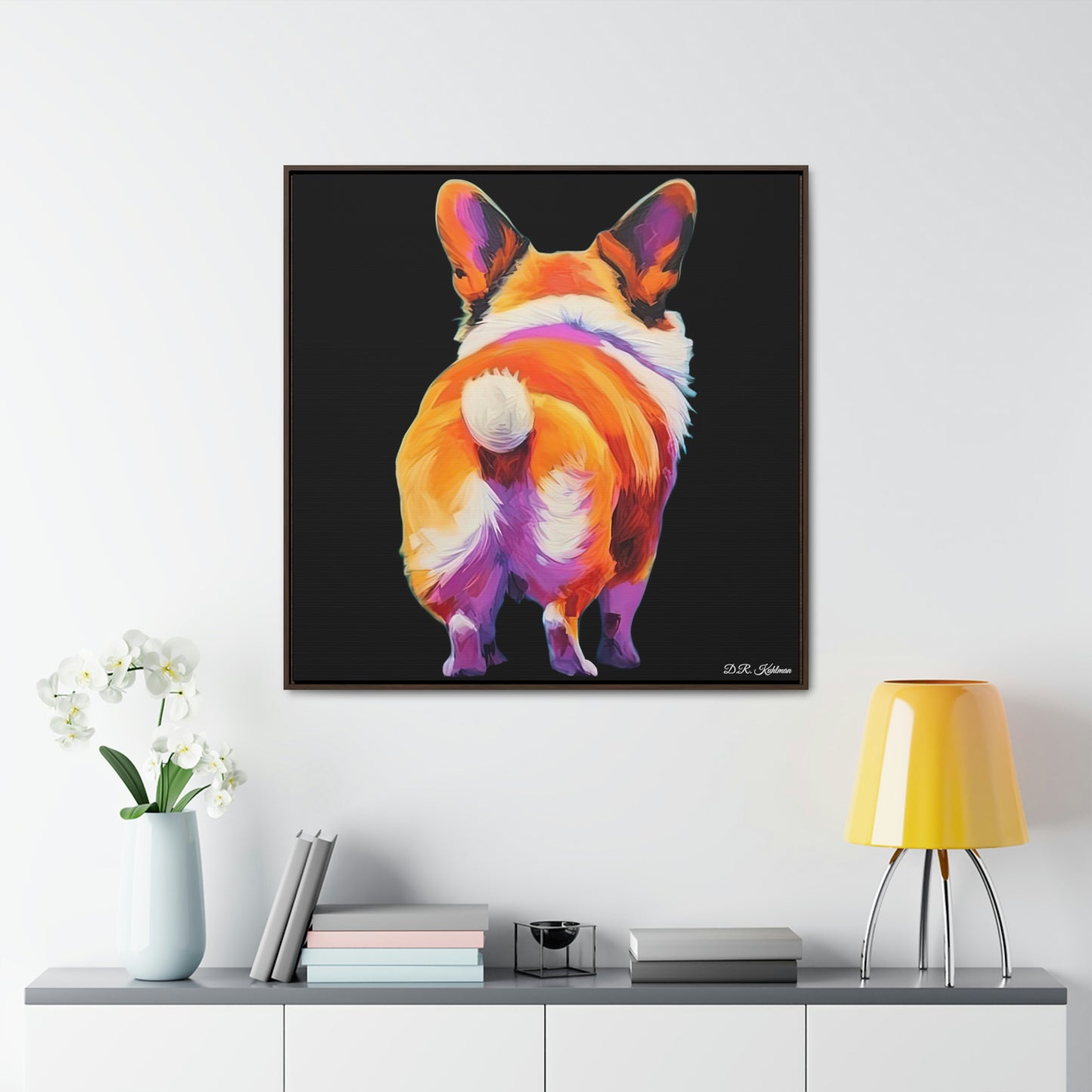 Corgi Butt Black on Canvas