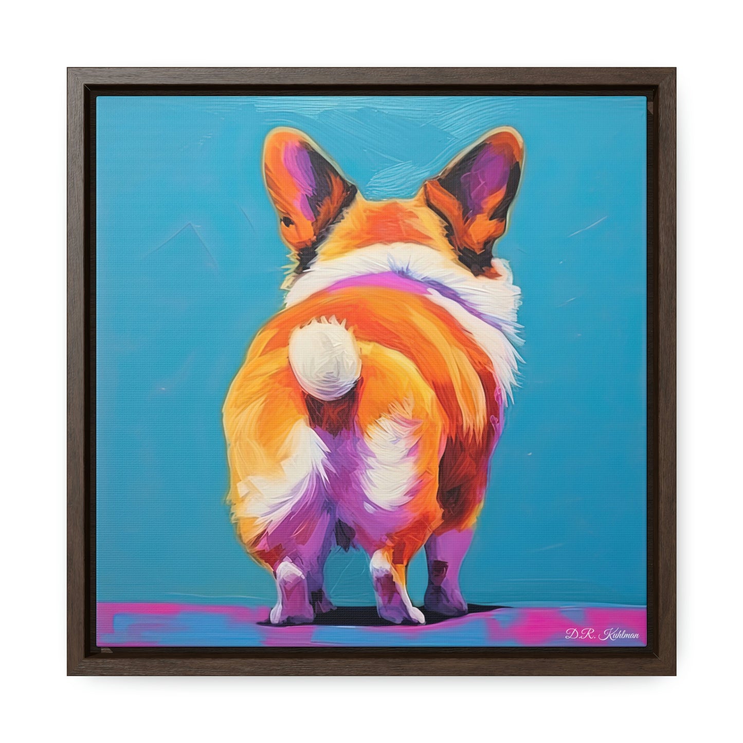 Corgi Butt Blue on Canvas